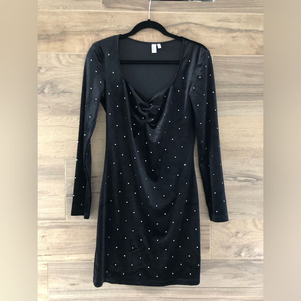& Other Stories Black Velvet Dress with Rhinestones Size 6